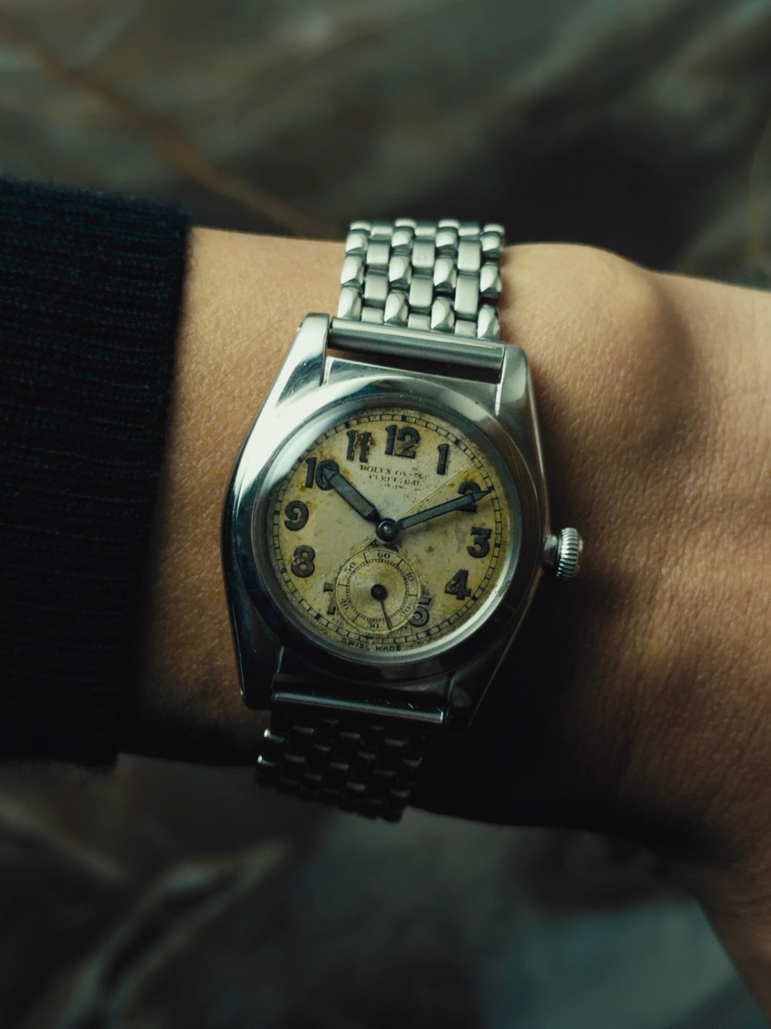 ROLEX Oyster Perpetual Bubble Back "Criss-Cross Dial" 1940s