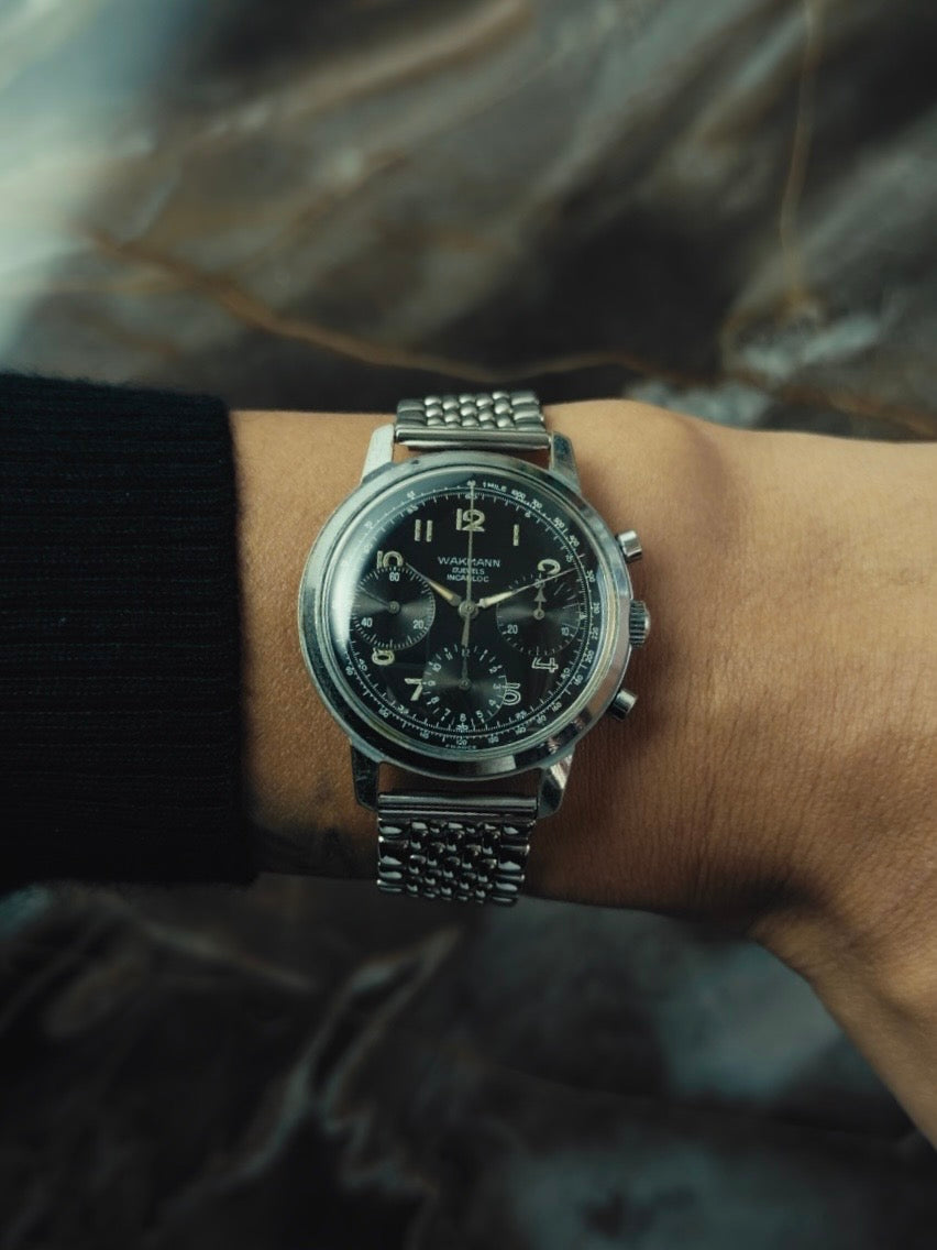 WAKMANN "FRANCE" Black Dial Chronograph 1950s