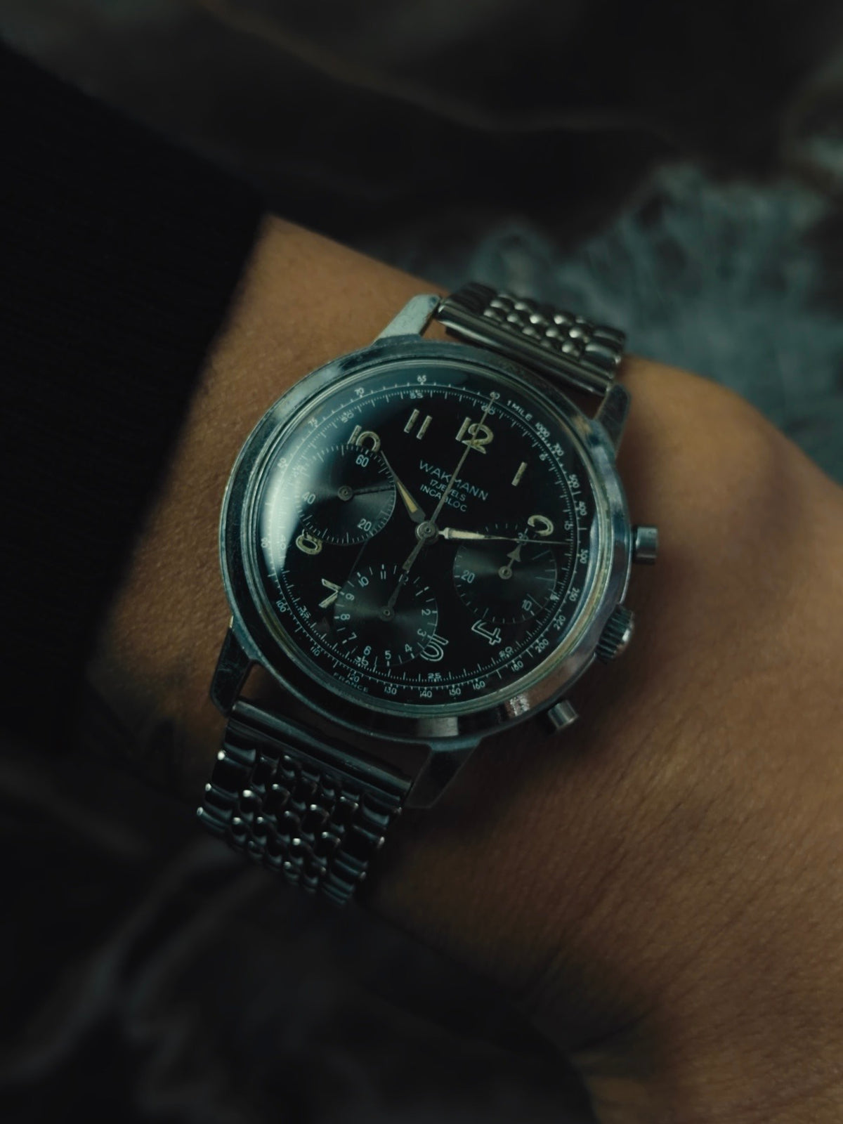 WAKMANN "FRANCE" Black Dial Chronograph 1950s