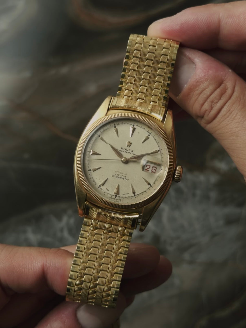 ROLEX 6105 Double Swiss Red Officially French 18K Rose Gold 1961s