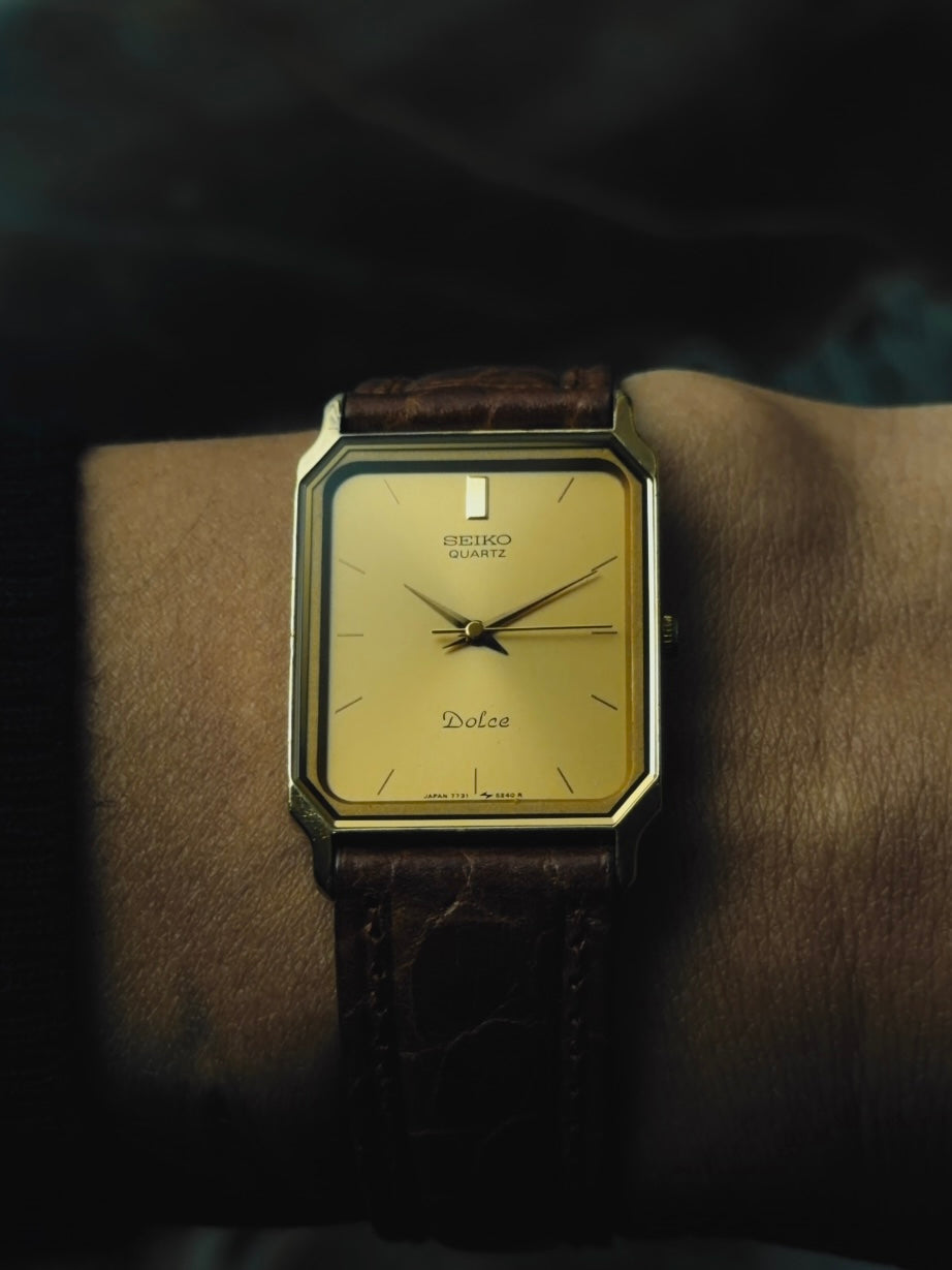 SEIKO Dolce Rectangular Gold Dial Quartz 1985｜セイコー ヴィンテージ時計 - 5