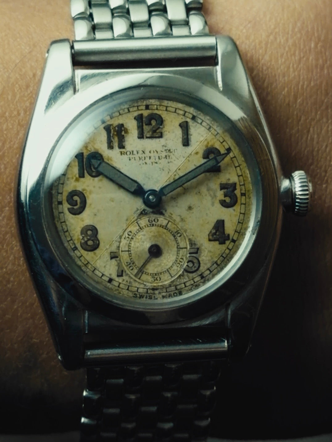ROLEX Oyster Perpetual Bubble Back "Criss-Cross Dial" 1940s