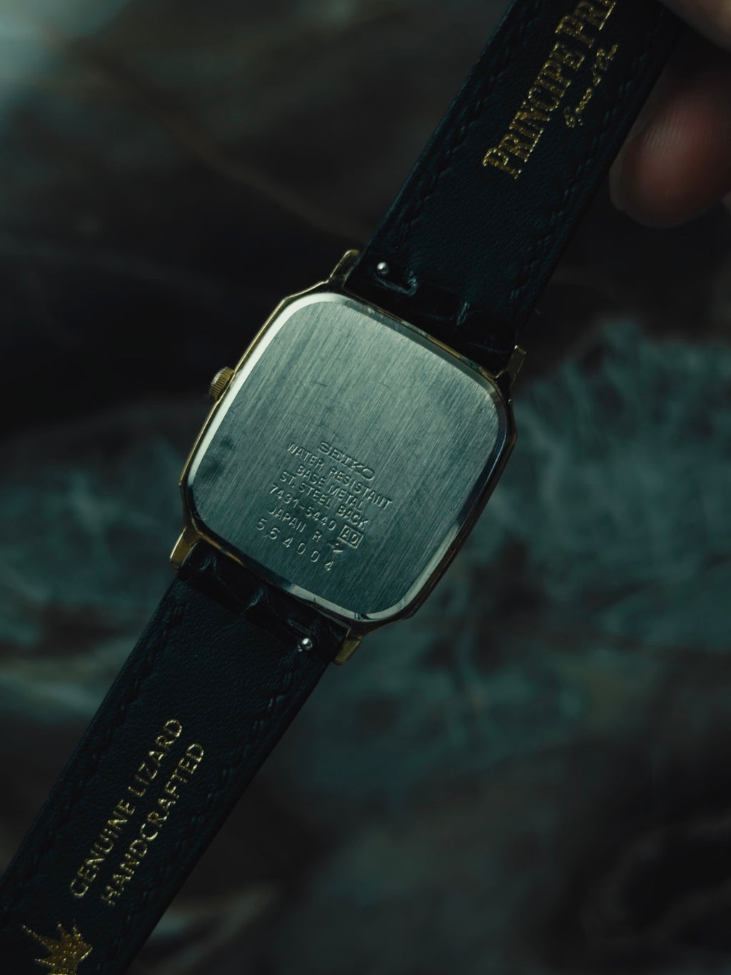 SEIKO Black Dial Gold Tone Cushion 1985