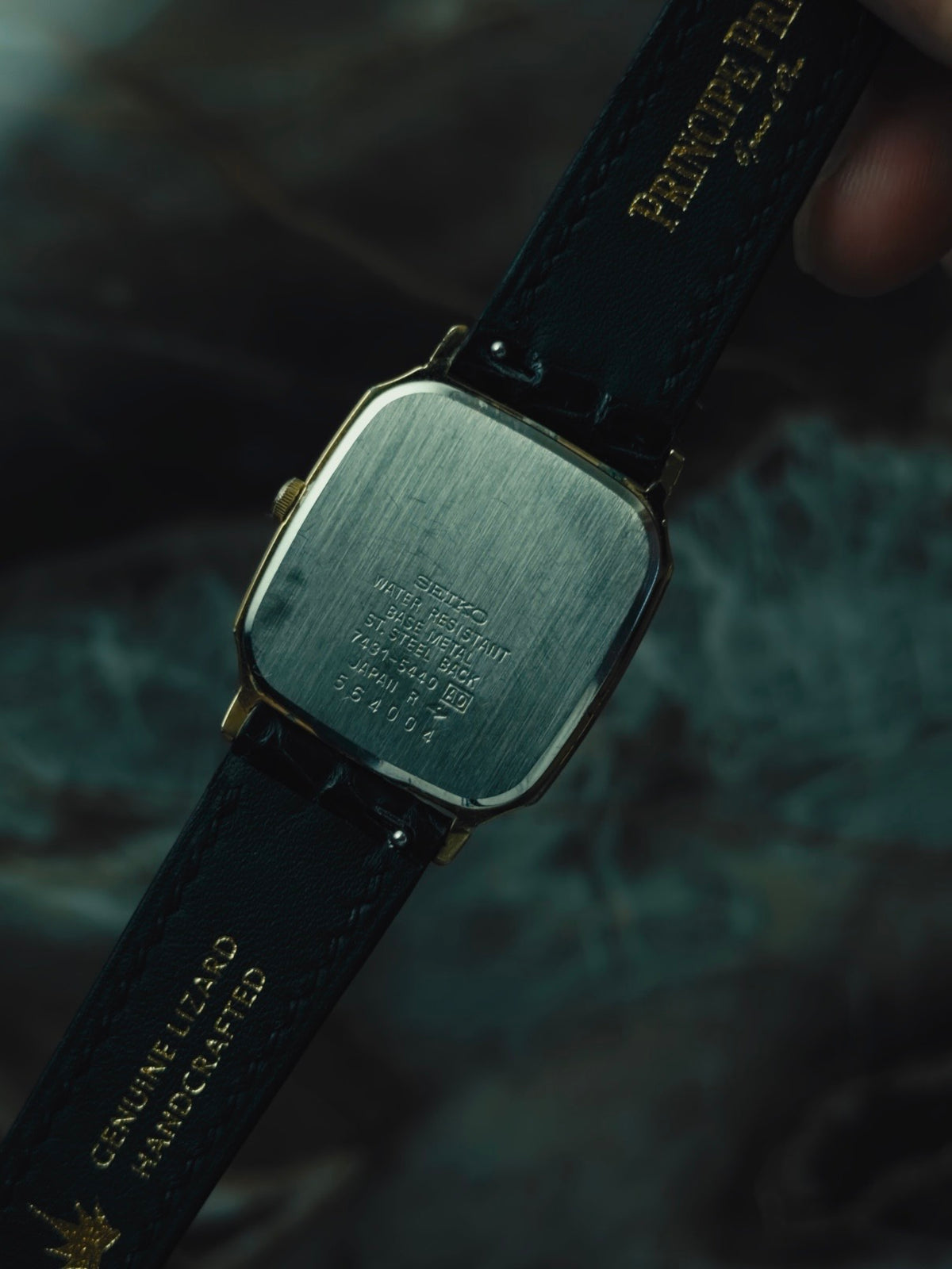 SEIKO Black Dial Gold Tone Cushion 1985