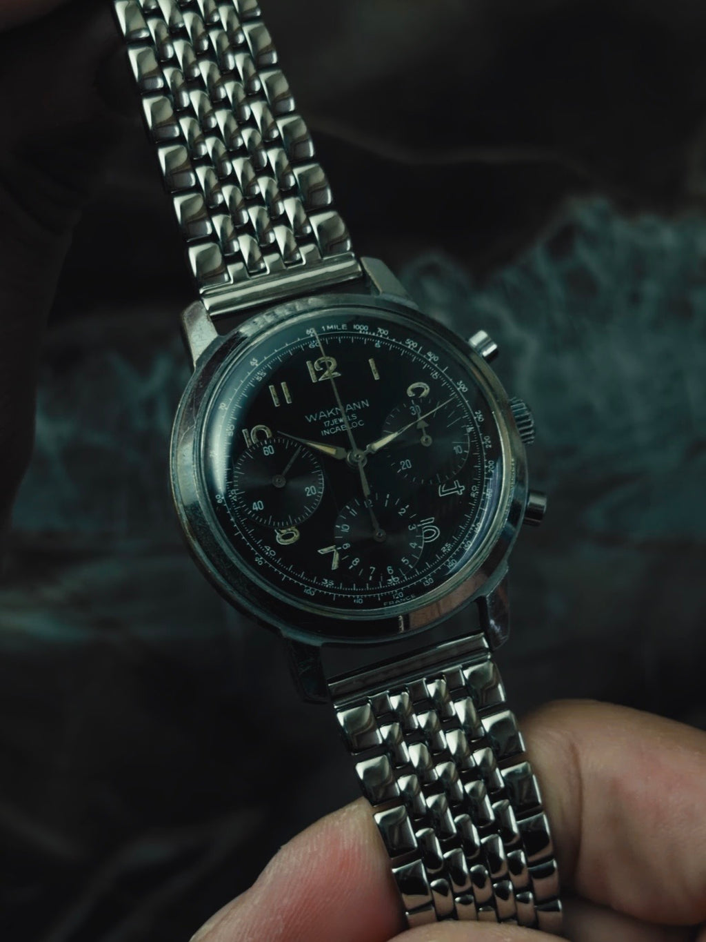 WAKMANN "FRANCE" Black Dial Chronograph 1950s