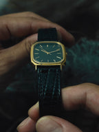SEIKO Black Dial Gold Tone Cushion 1985