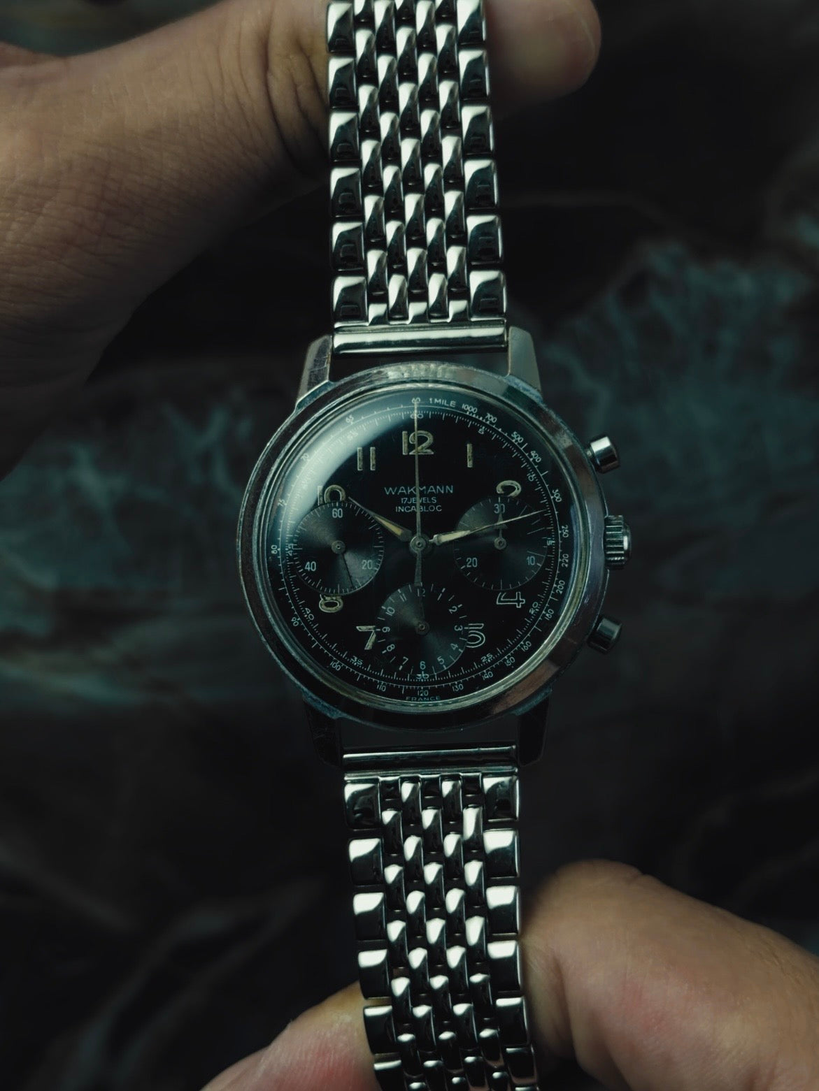 WAKMANN "FRANCE" Black Dial Chronograph 1950s