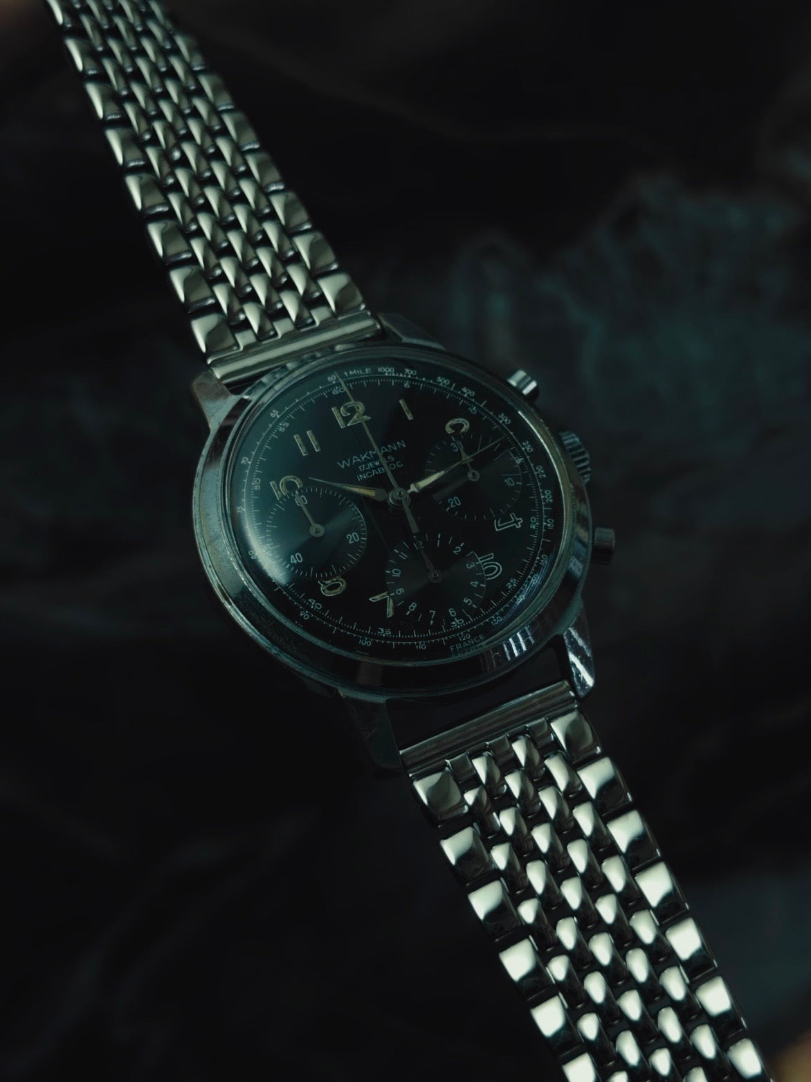 WAKMANN "FRANCE" Black Dial Chronograph 1950s