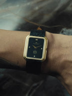 IWC Tank Onyx black Diamonds UAE 18k Solid gold Clous de Paris guilloche 1980s