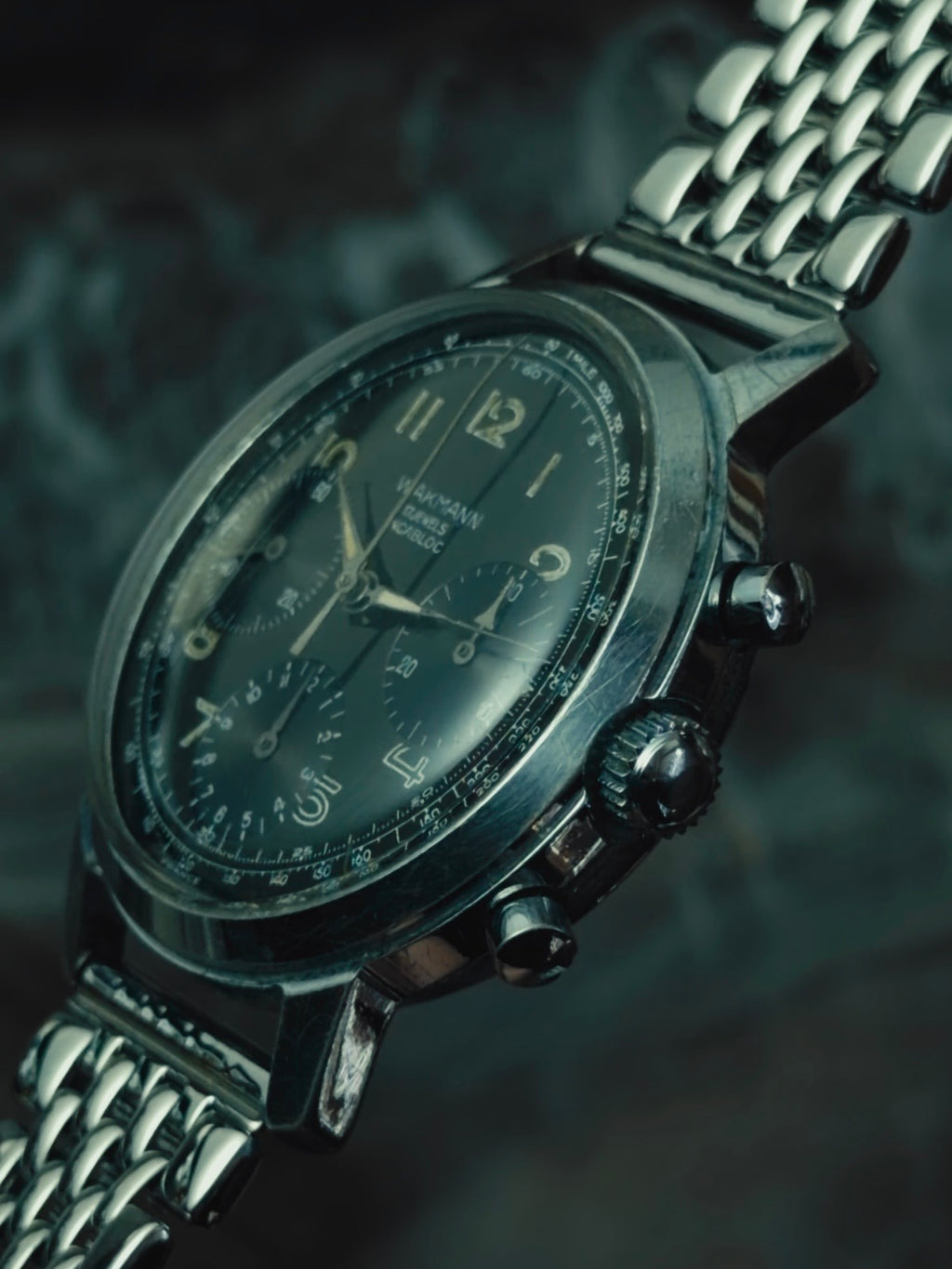 WAKMANN "FRANCE" Black Dial Chronograph 1950s