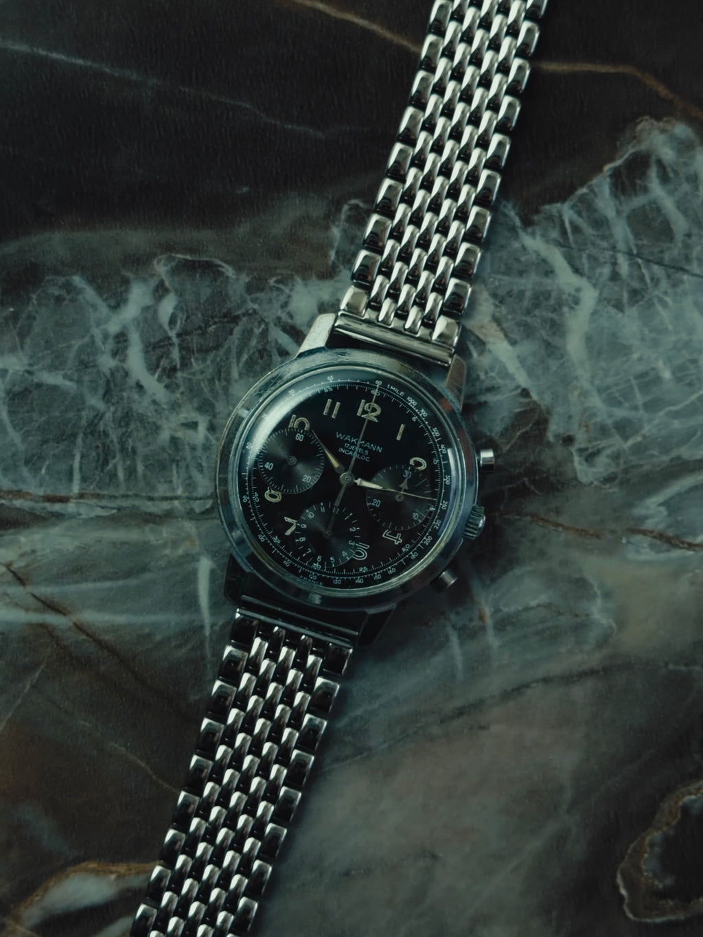 WAKMANN "FRANCE" Black Dial Chronograph 1950s