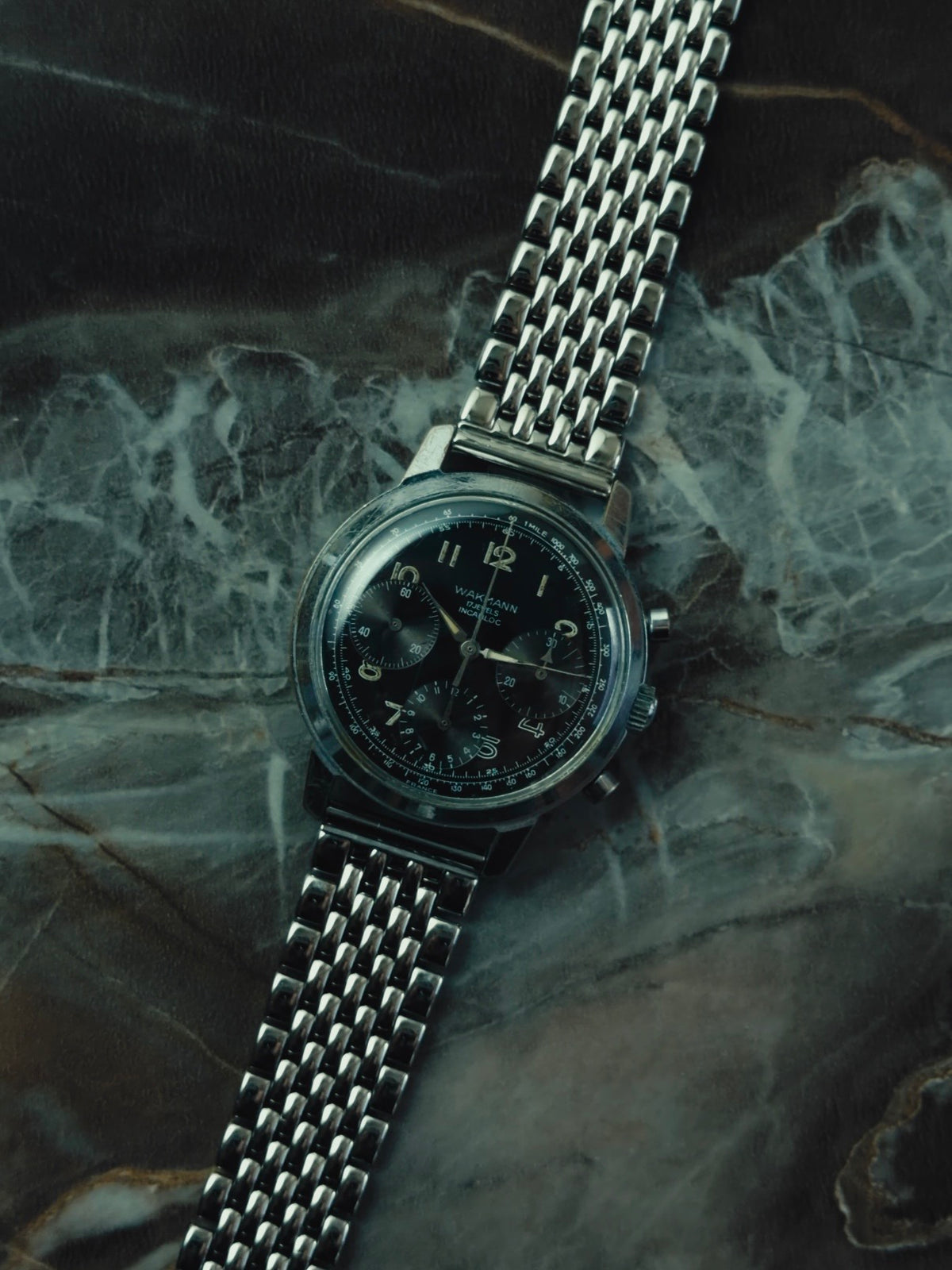 WAKMANN "FRANCE" Black Dial Chronograph 1950s