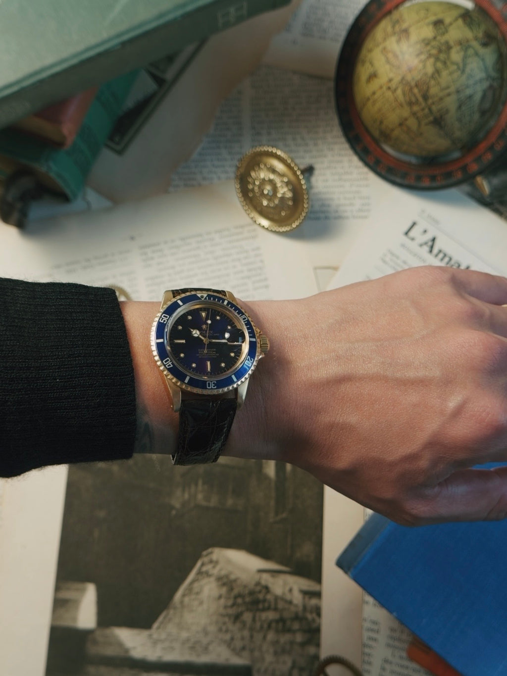 ROLEX 18k YG “PUPLE CHANGE” Nipple Blue Submariner Date 1973s