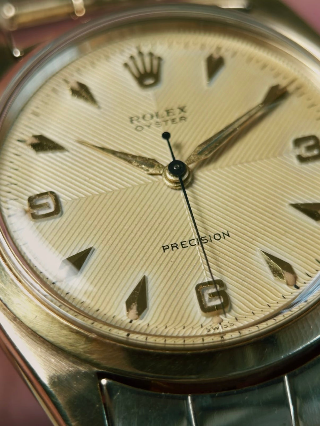 ROLEX 6422 Special Order Guilloché Dial 9K Gold 1959s