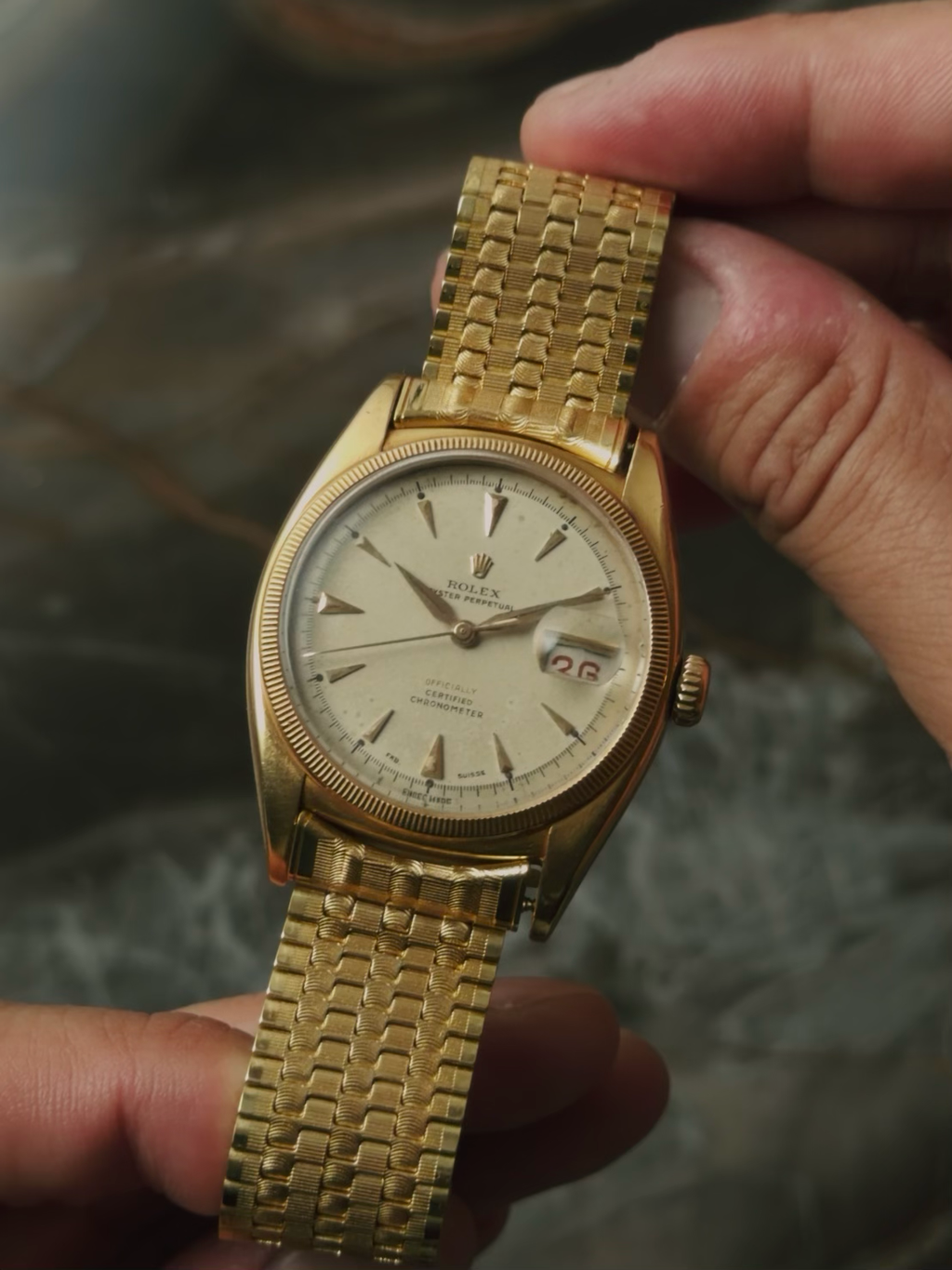 ROLEX 6105 Double Swiss Red Officially French 18K Rose Gold 1961s
