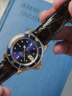 ROLEX 18k YG “PUPLE CHANGE” Nipple Blue Submariner Date 1973s