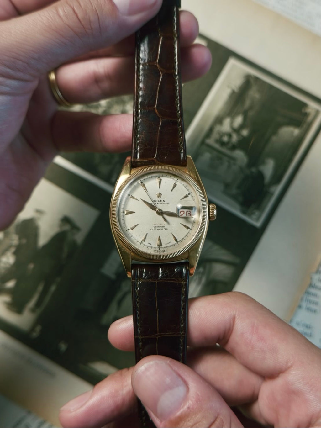 ROLEX 6105 Double Swiss Red Officially French 18K Rose Gold 1961s