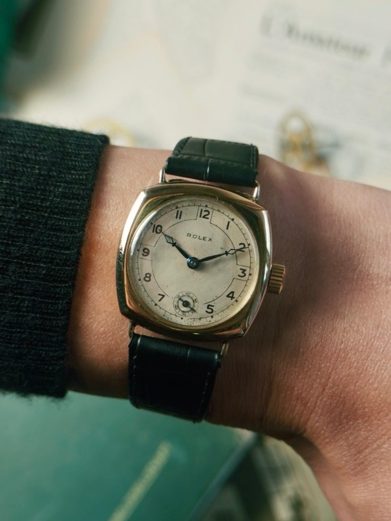 ROLEX  HUNTER TRENCH CUSHION 14K GOLD 1936s