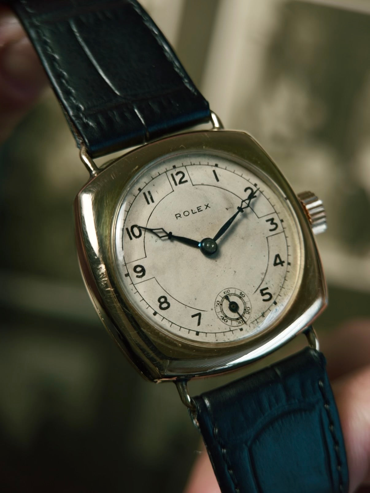 ROLEX  HUNTER TRENCH CUSHION 14K GOLD 1936s