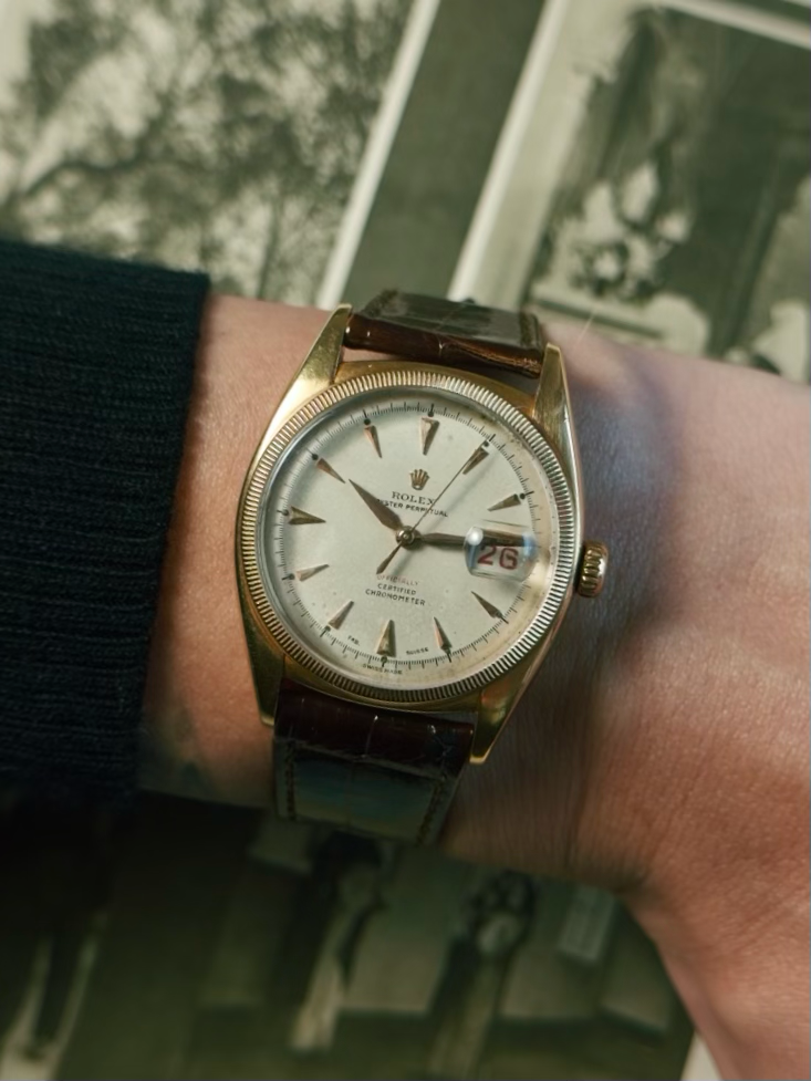 ROLEX 6105 Double Swiss Red Officially French 18K Rose Gold 1961s