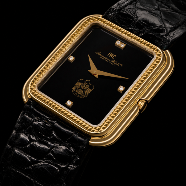 IWC Tank Onix black Diamonds UAE 18k Solid gold Clous de Paris guilloche 1980s
