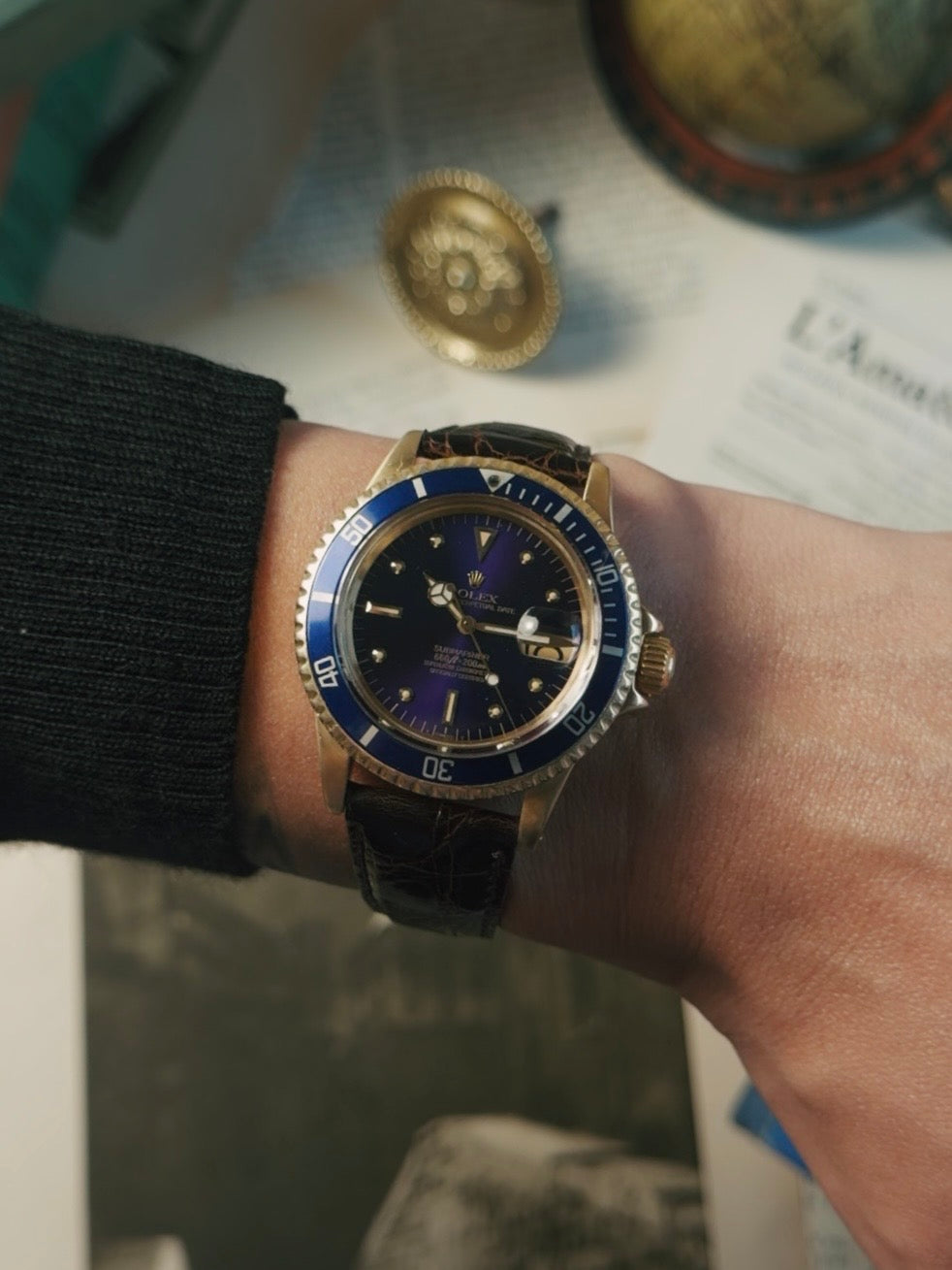 ROLEX 18k YG “PUPLE CHANGE” Nipple Blue Submariner Date 1973s