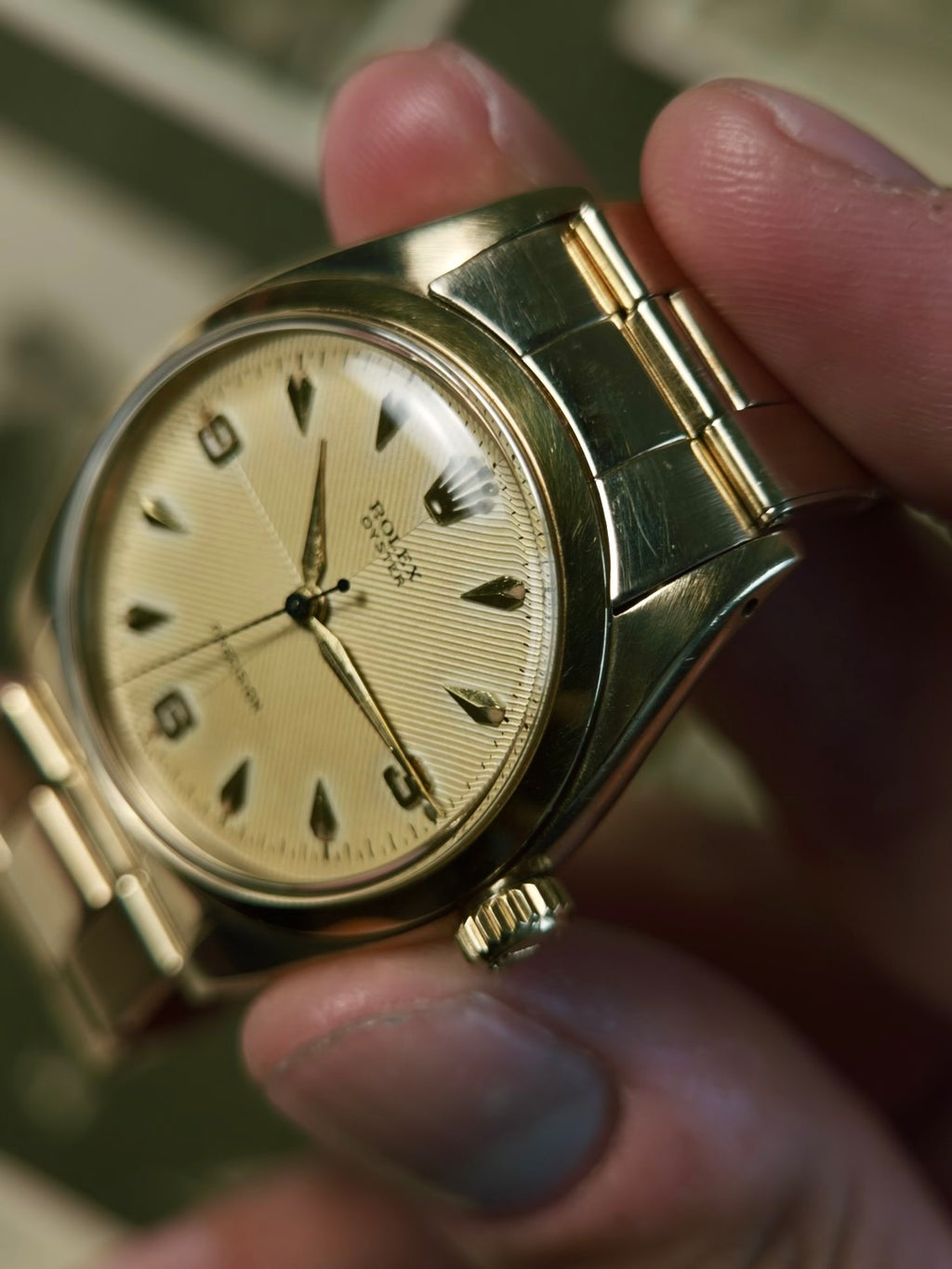 ROLEX 6422 Special Order Guilloché Dial 9K Gold 1959s