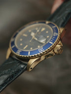 ROLEX 18k YG “Nipple Index” Blue Submariner Date 1984s