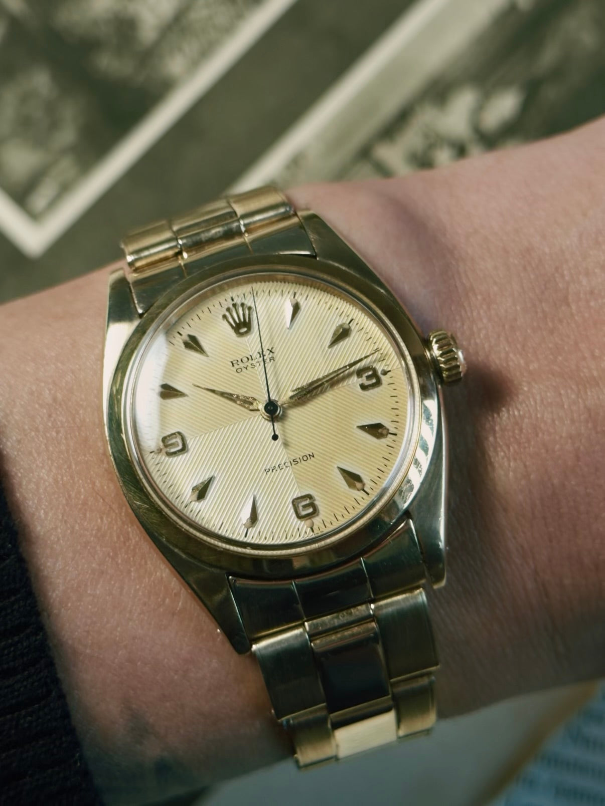 ROLEX 6422 Special Order Guilloché Dial 9K Gold 1959s