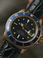 ROLEX 18k YG “Nipple Index” Blue Submariner Date 1984s