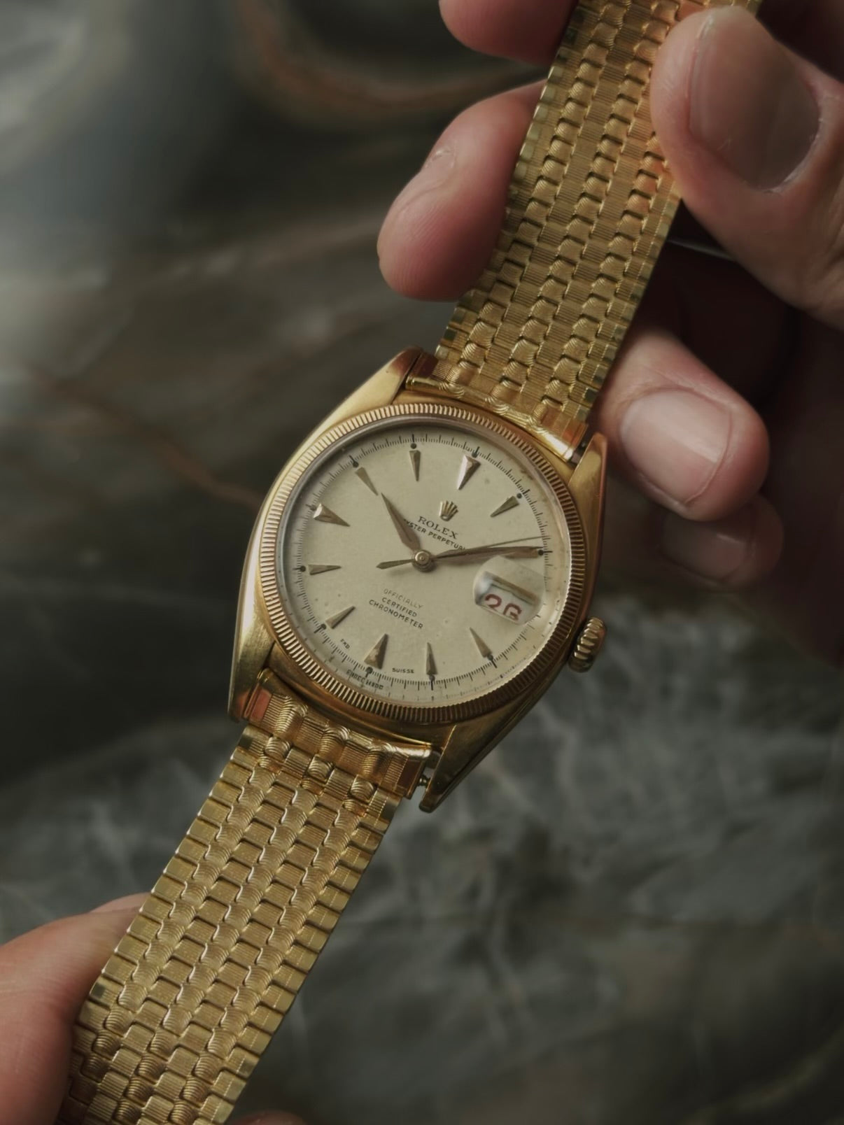 ROLEX 6105 Double Swiss Red Officially French 18K Rose Gold 1961s
