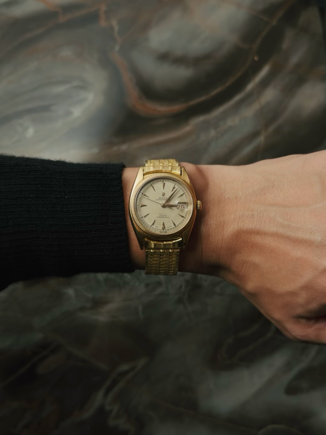 ROLEX 6105 Double Swiss Red Officially French 18K Rose Gold 1961s