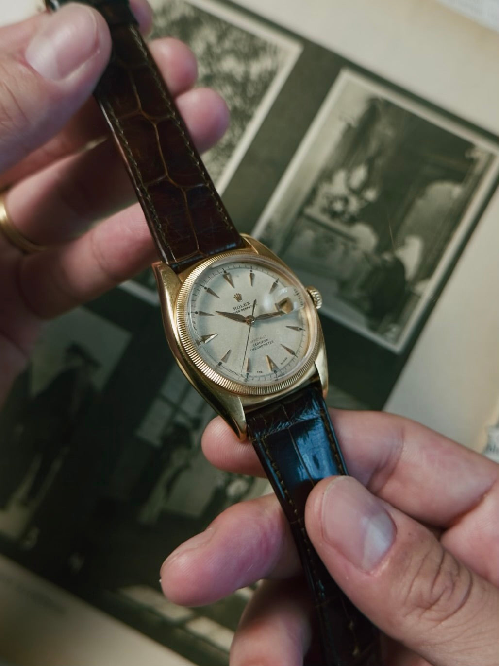 ROLEX 6105 Double Swiss Red Officially French 18K Rose Gold 1961s