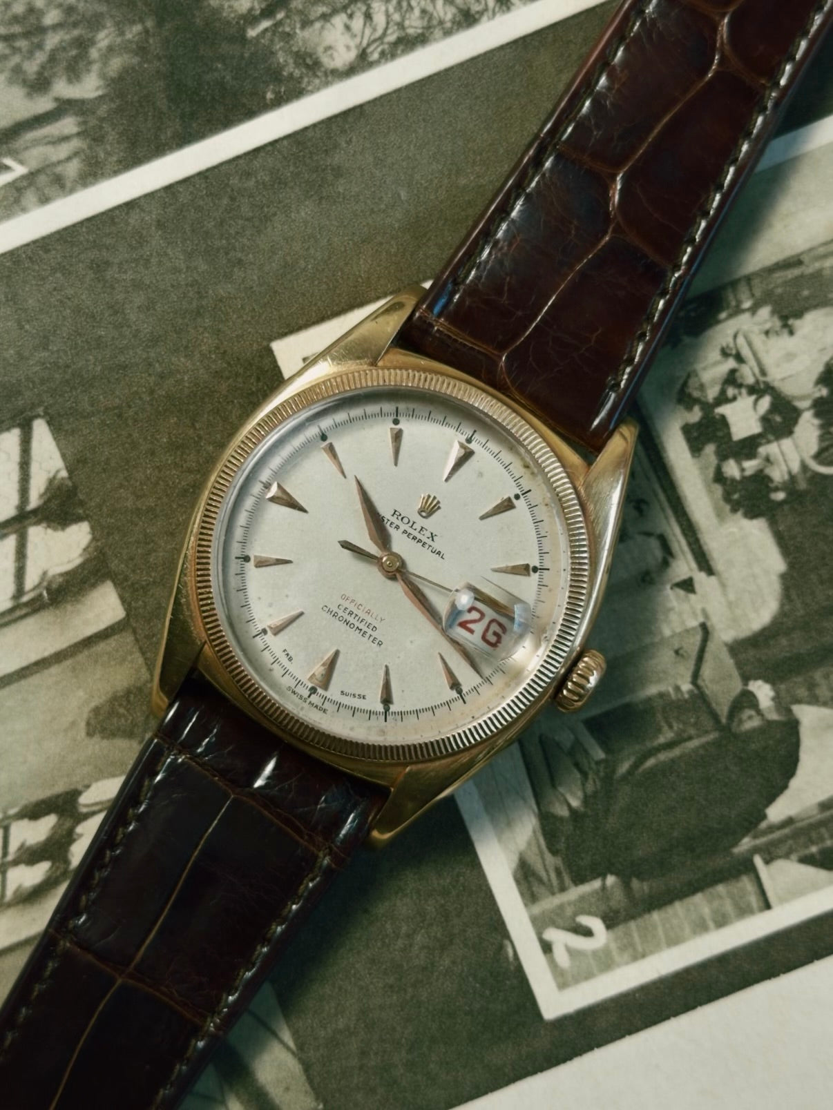 ROLEX 6105 Double Swiss Red Officially French 18K Rose Gold 1961s