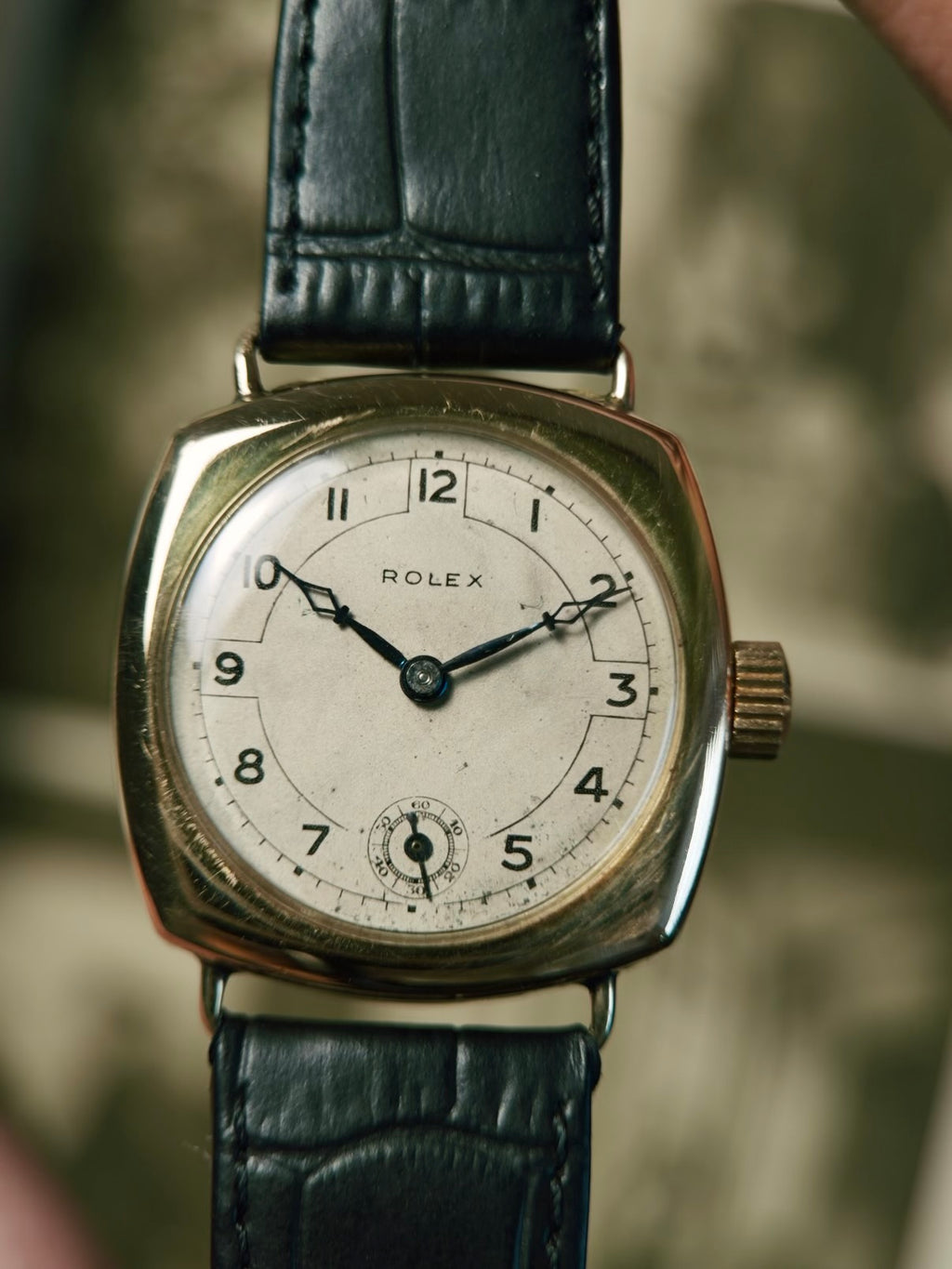 ROLEX  HUNTER TRENCH CUSHION 14K GOLD 1936s