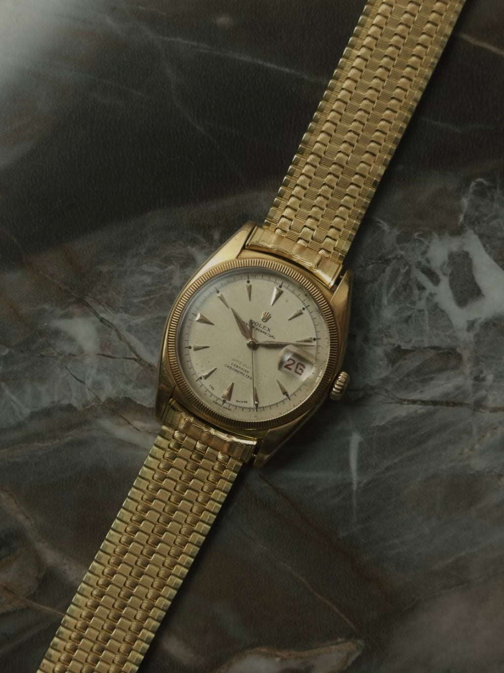 ROLEX 6105 Double Swiss Red Officially French 18K Rose Gold 1961s