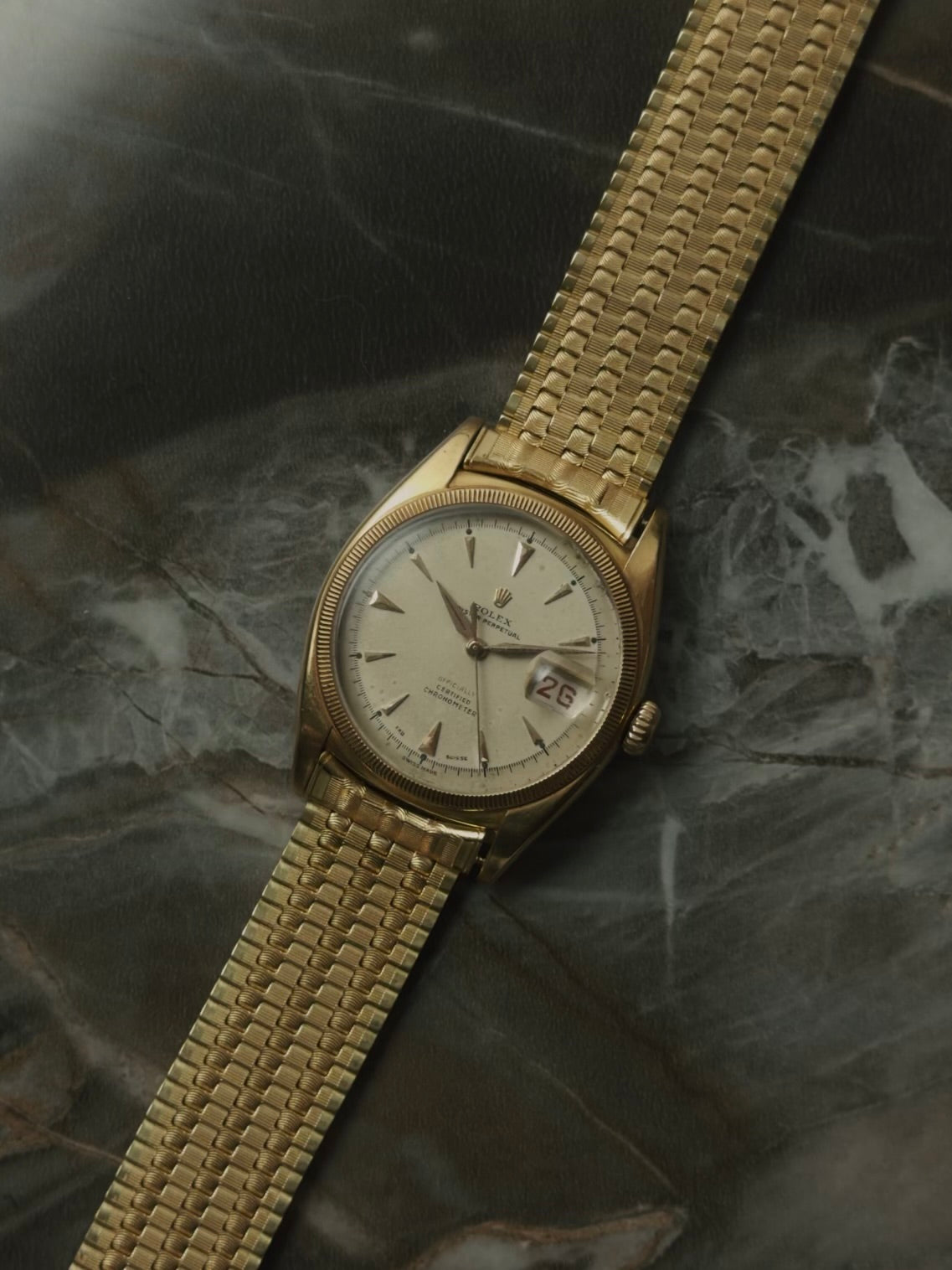 ROLEX 6105 Double Swiss Red Officially French 18K Rose Gold 1961s