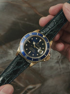 ROLEX 18k YG “Nipple Index” Blue Submariner Date 1984s