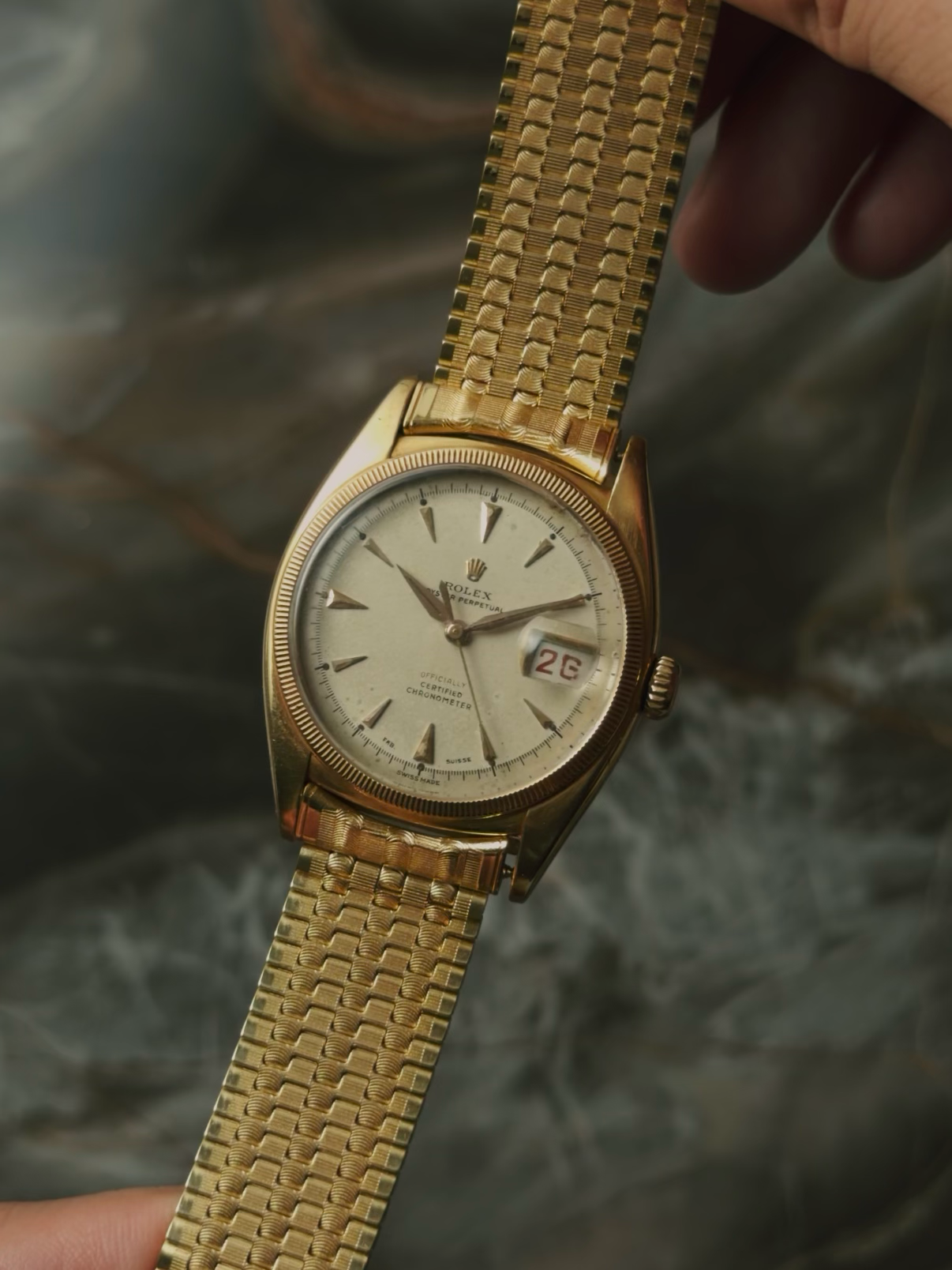 ROLEX 6105 Double Swiss Red Officially French 18K Rose Gold 1961s