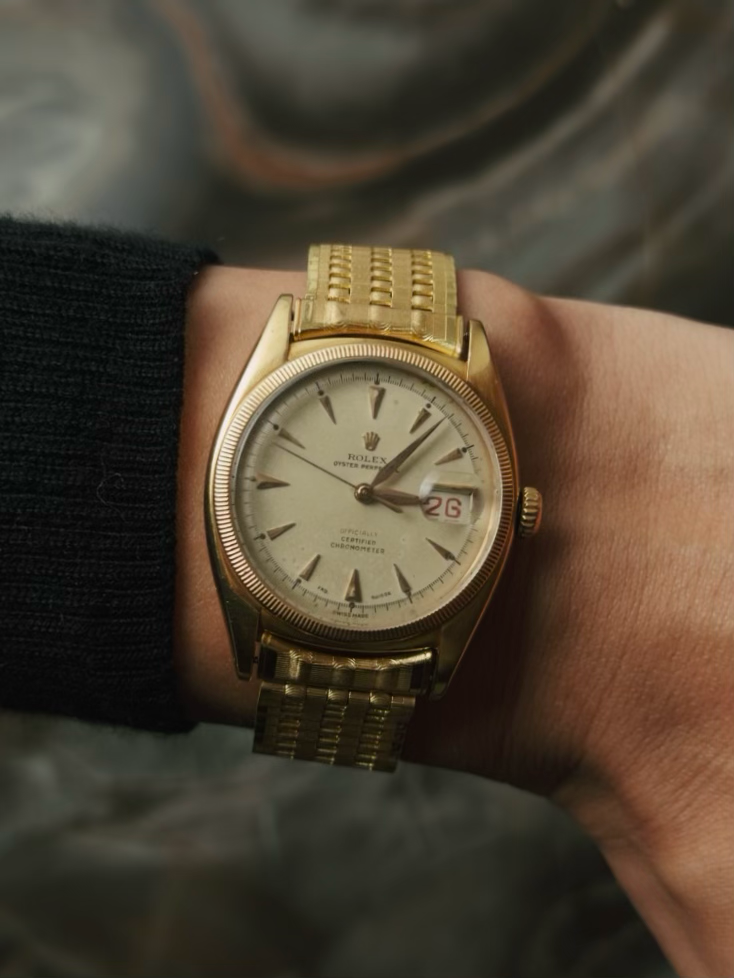 ROLEX 6105 Double Swiss Red Officially French 18K Rose Gold 1961s