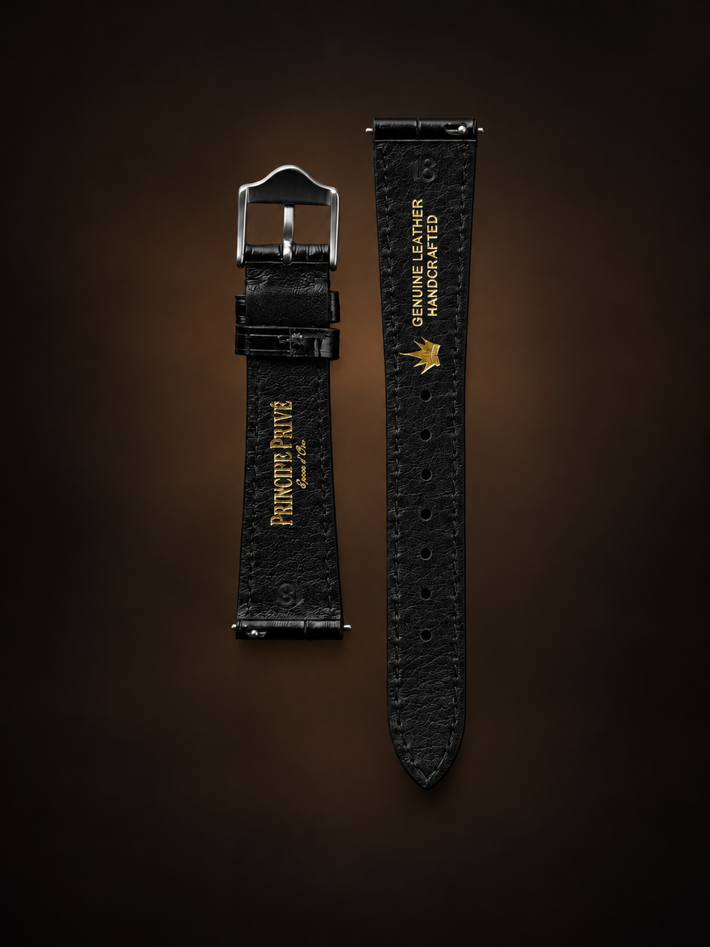 Alligator Embossed Leather Watch Strap｜裏地 ゴールド箔押し