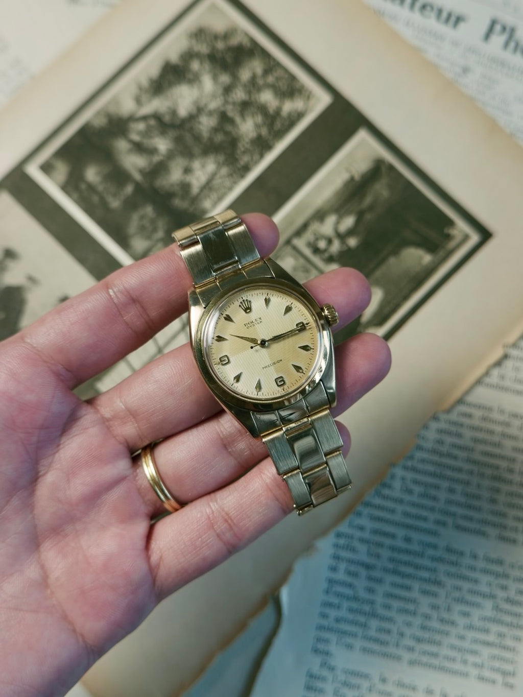 ROLEX 6422 Special Order Guilloché Dial 9K Gold 1959s