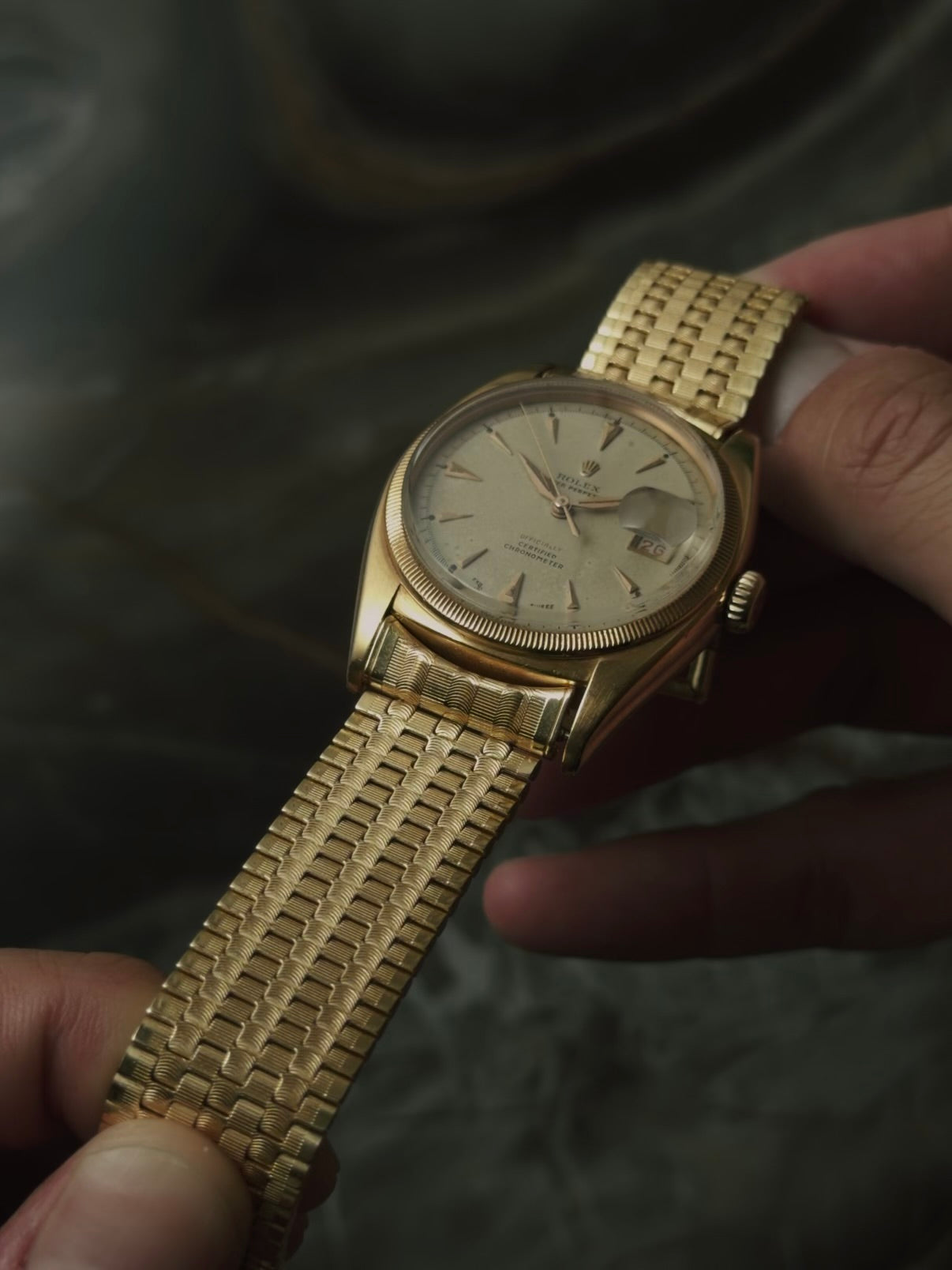 ROLEX 6105 Double Swiss Red Officially French 18K Rose Gold 1961s