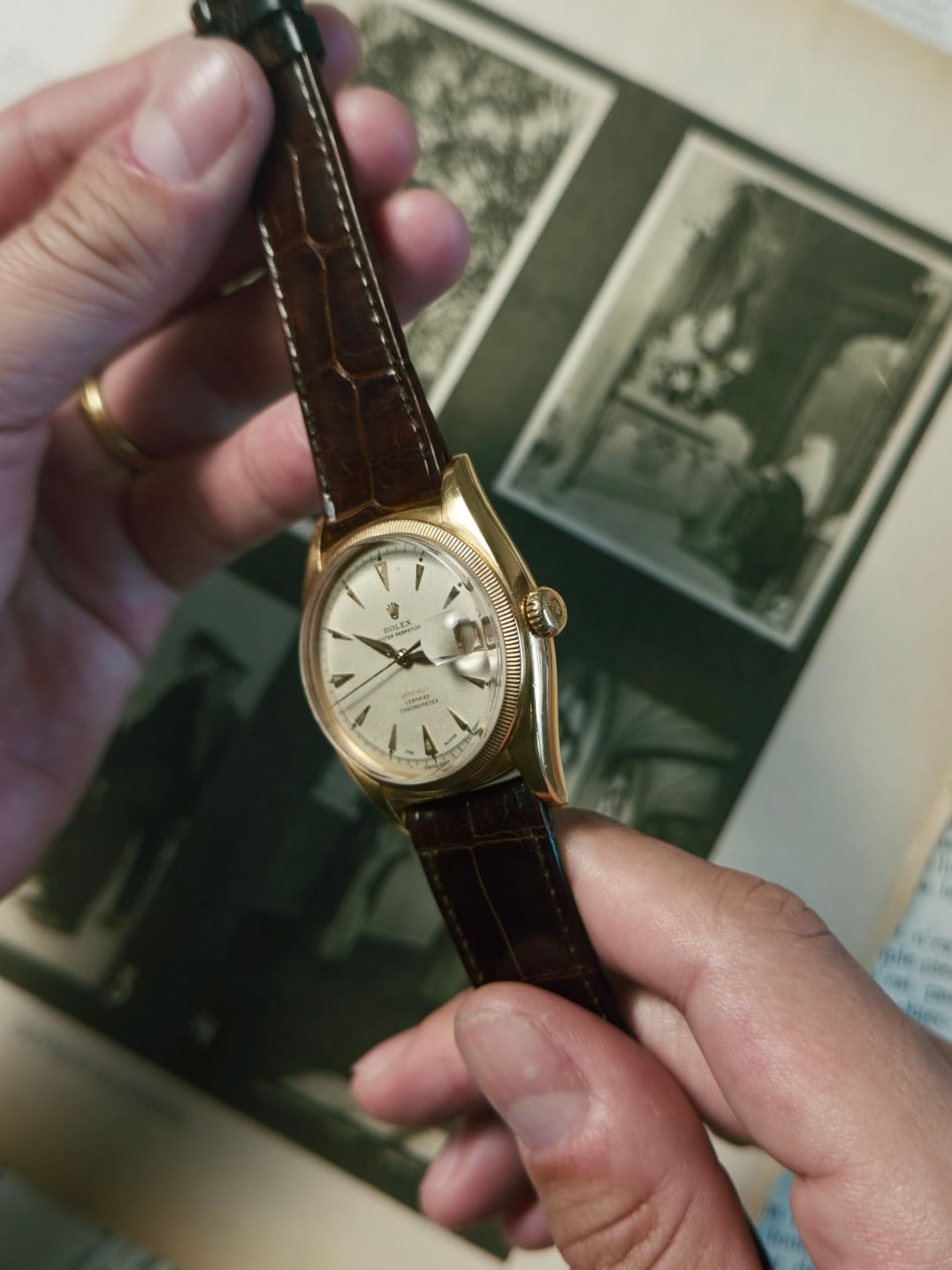 ROLEX 6105 Double Swiss Red Officially French 18K Rose Gold 1961s