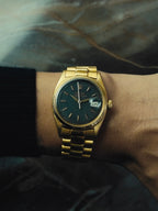 ROLEX 18K Solid Gold Oyster Perpetual Datejust Black Gloss Dial 1965s