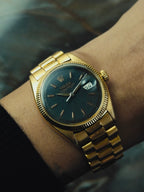 ROLEX 18K Solid Gold Oyster Perpetual Datejust Black Gloss Dial 1965s