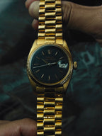 ROLEX 18K Solid Gold Oyster Perpetual Datejust Black Gloss Dial 1965s