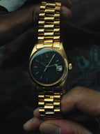 ROLEX 18K Solid Gold Oyster Perpetual Datejust Black Gloss Dial 1965s