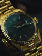 ROLEX 18K Solid Gold Oyster Perpetual Datejust Black Gloss Dial 1965s