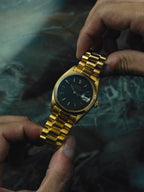 ROLEX 18K Solid Gold Oyster Perpetual Datejust Black Gloss Dial 1965s
